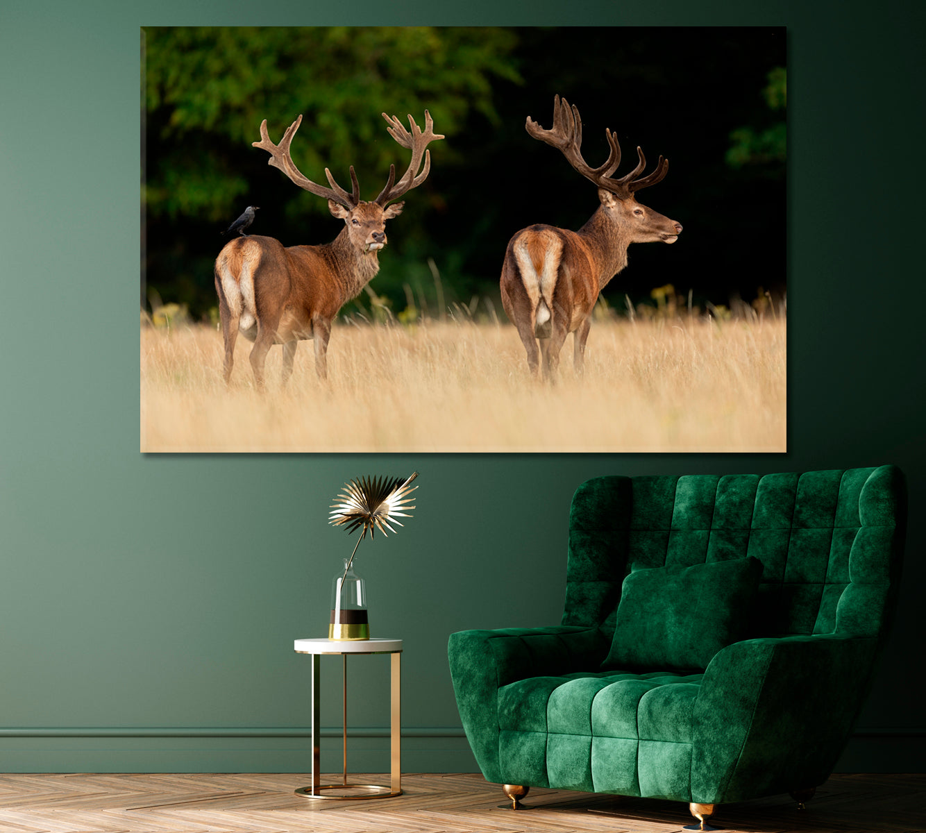Red Deer in Forest Canvas Print ArtLexy 1 Panel 24"x16" inches 