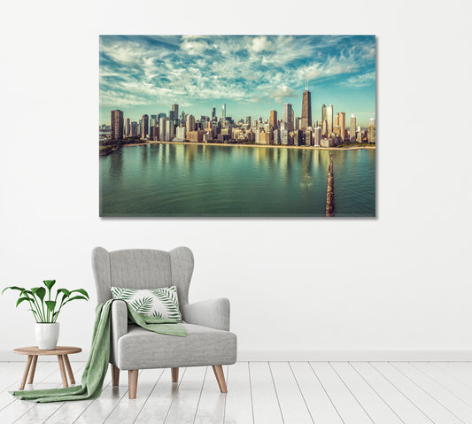 Beautiful Chicago Skyline Skyscrapers Canvas Print ArtLexy 1 Panel 24"x16" inches 
