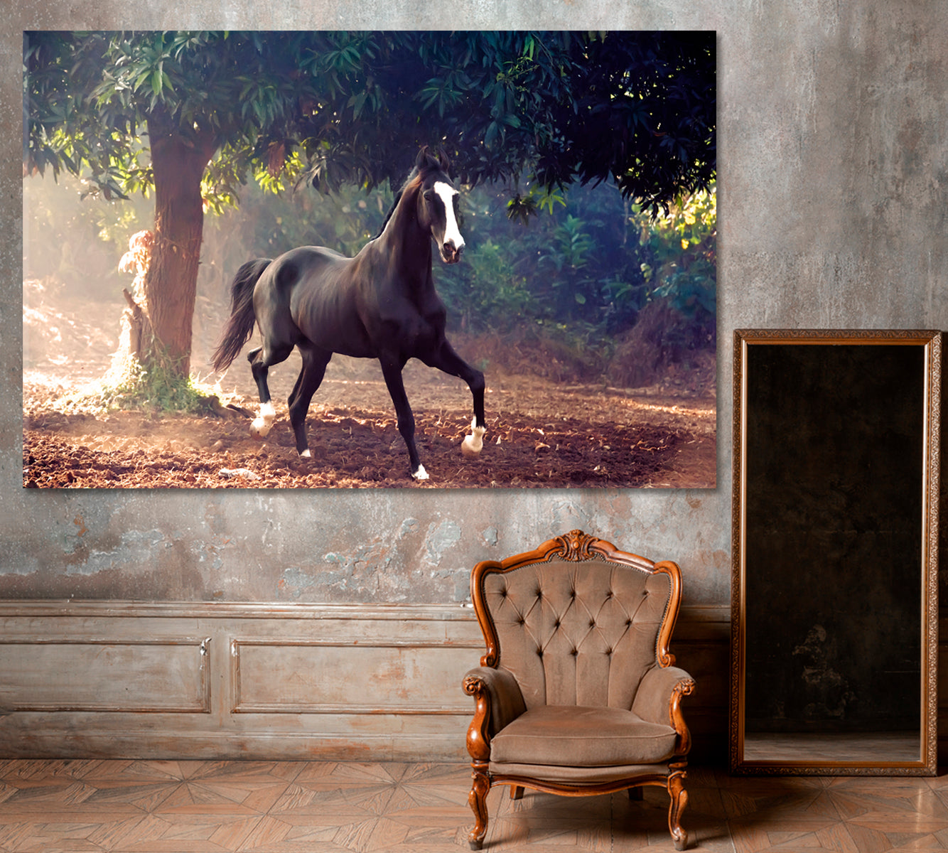 Marwari Black Stallion Canvas Print ArtLexy 1 Panel 24"x16" inches 