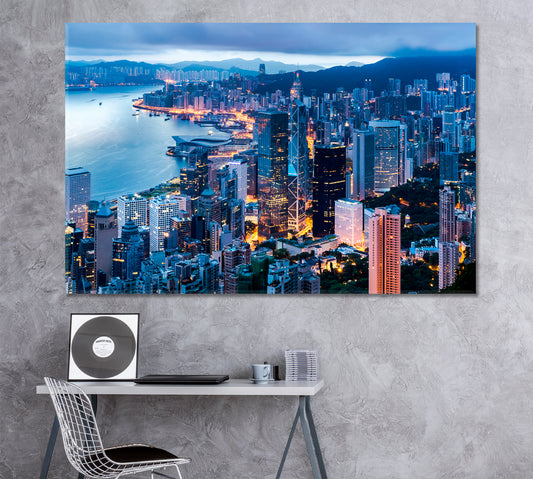 Hong Kong Cityscape at Twilight Canvas Print ArtLexy 1 Panel 24"x16" inches 