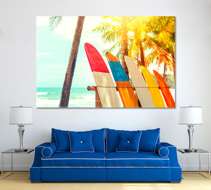 Surfboards on Beach Canvas Print ArtLexy 1 Panel 24"x16" inches 