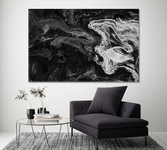 Black and White Abstract Marble Canvas Print ArtLexy 1 Panel 24"x16" inches 
