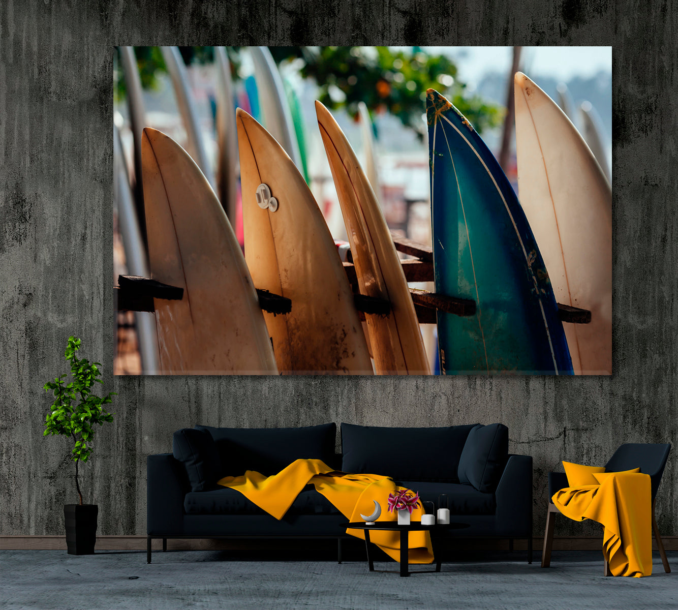 Surf Boards on Weligama Beach Sri Lanka Canvas Print ArtLexy 1 Panel 24"x16" inches 