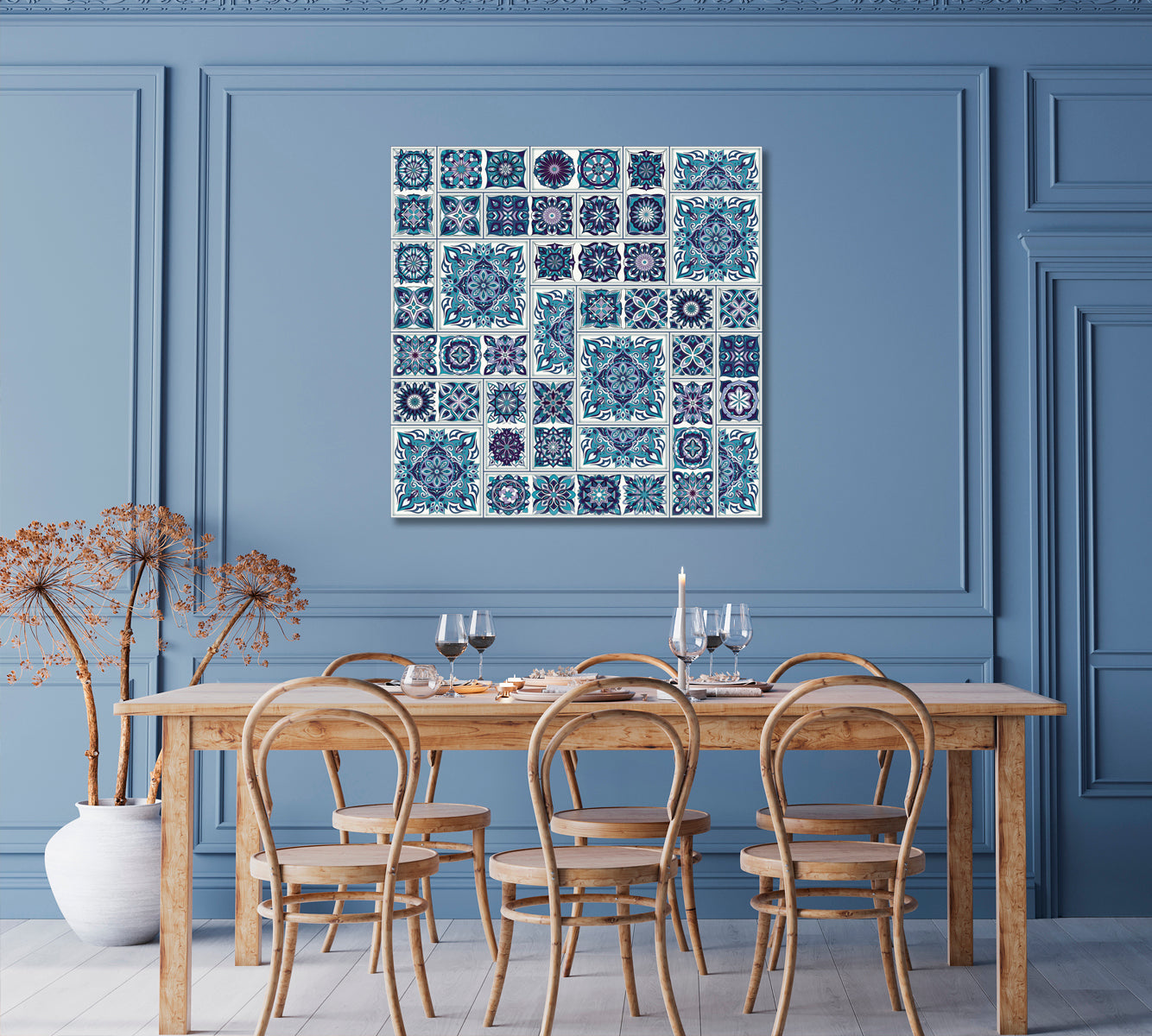 Blue Vintage Mandala Pattern Canvas Print ArtLexy   