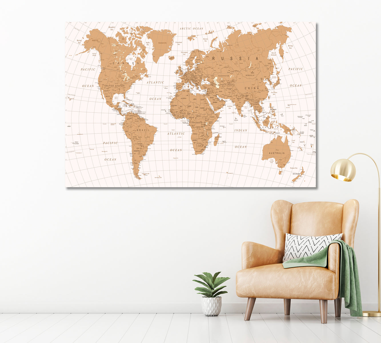 Detailed Vintage World Map Canvas Print ArtLexy 1 Panel 24"x16" inches 