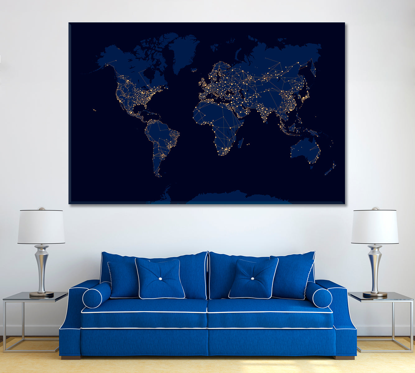 Abstract Night World Map Canvas Print ArtLexy 1 Panel 24"x16" inches 