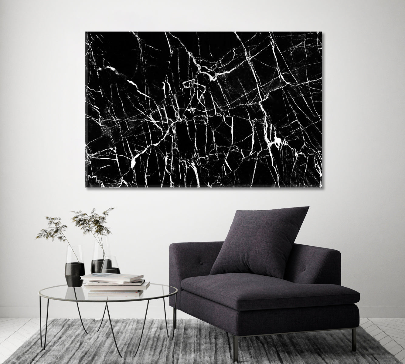 Black Marble Stone with Veins Canvas Print ArtLexy 1 Panel 24"x16" inches 