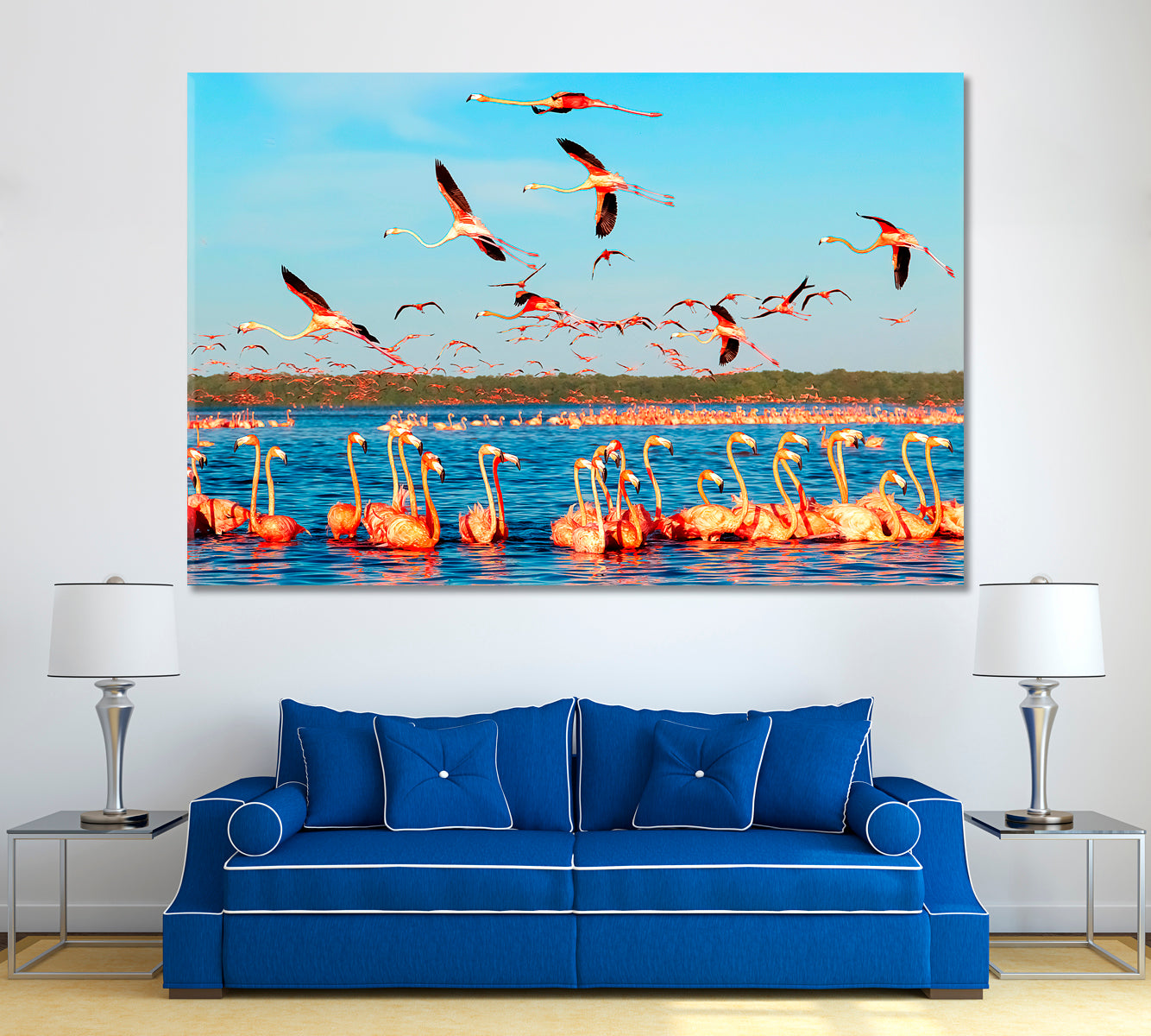 Flamingos in Celestun National Park Mexico Canvas Print ArtLexy 1 Panel 24"x16" inches 