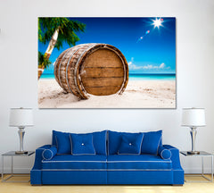 Old Barrel on Beach Canvas Print ArtLexy 1 Panel 24"x16" inches 