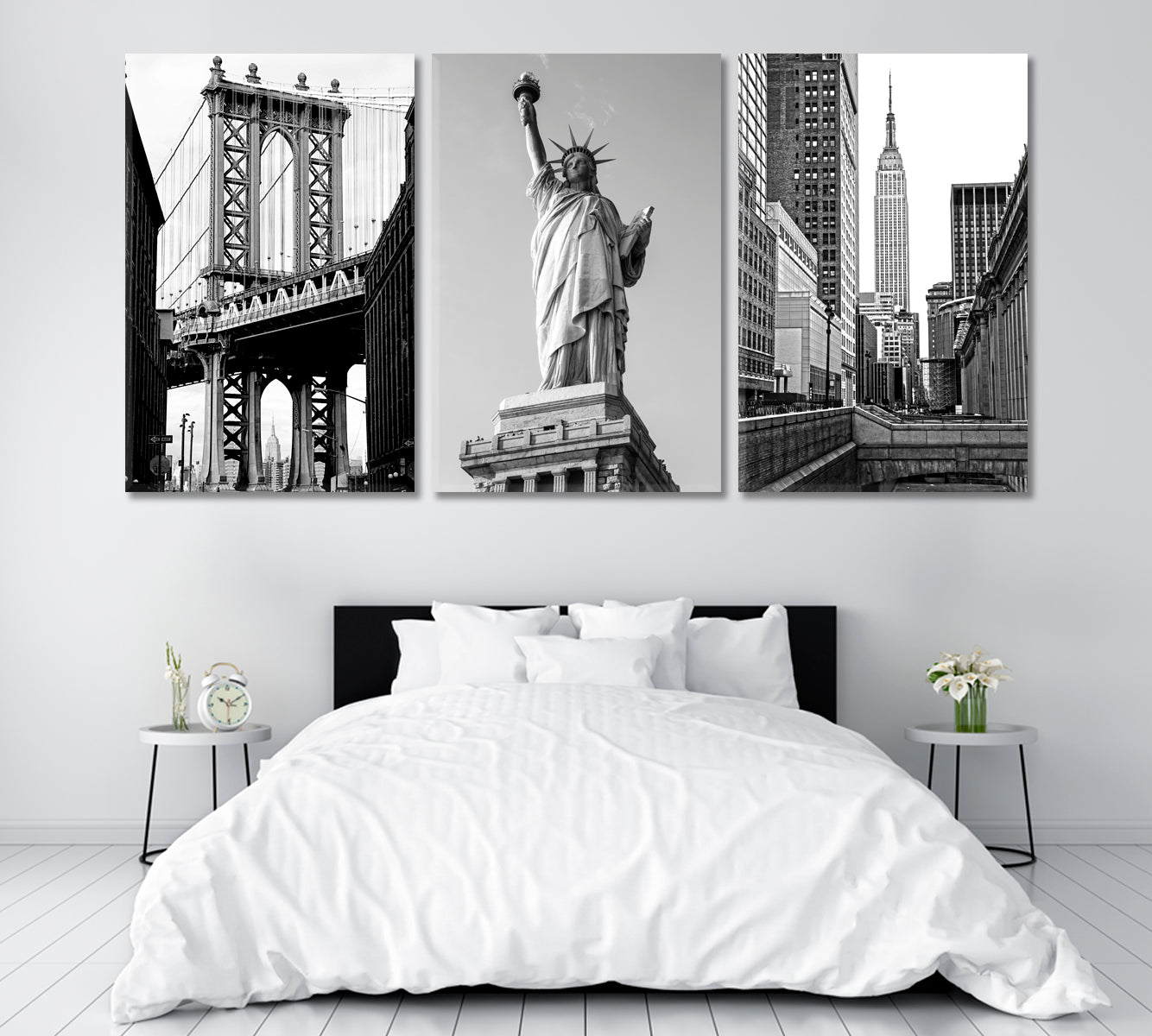 Set of 3 Empire State Building ‎& Statue of Liberty ‎& Manhattan Bridge Canvas Print ArtLexy 3 Panels 48”x24” inches 
