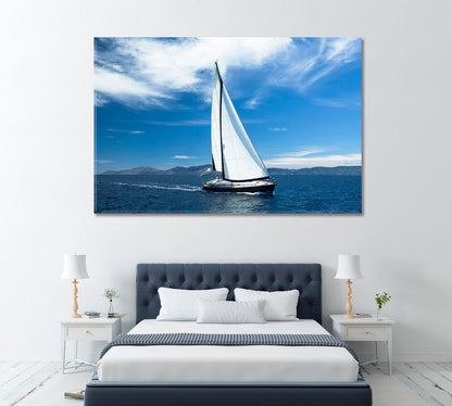 Sailing Ship with White Sails in Sea Canvas Print ArtLexy 1 Panel 24"x16" inches 