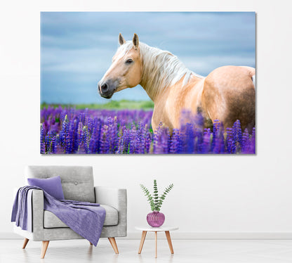 Palomino Horse in Flower Field Canvas Print ArtLexy 1 Panel 24"x16" inches 