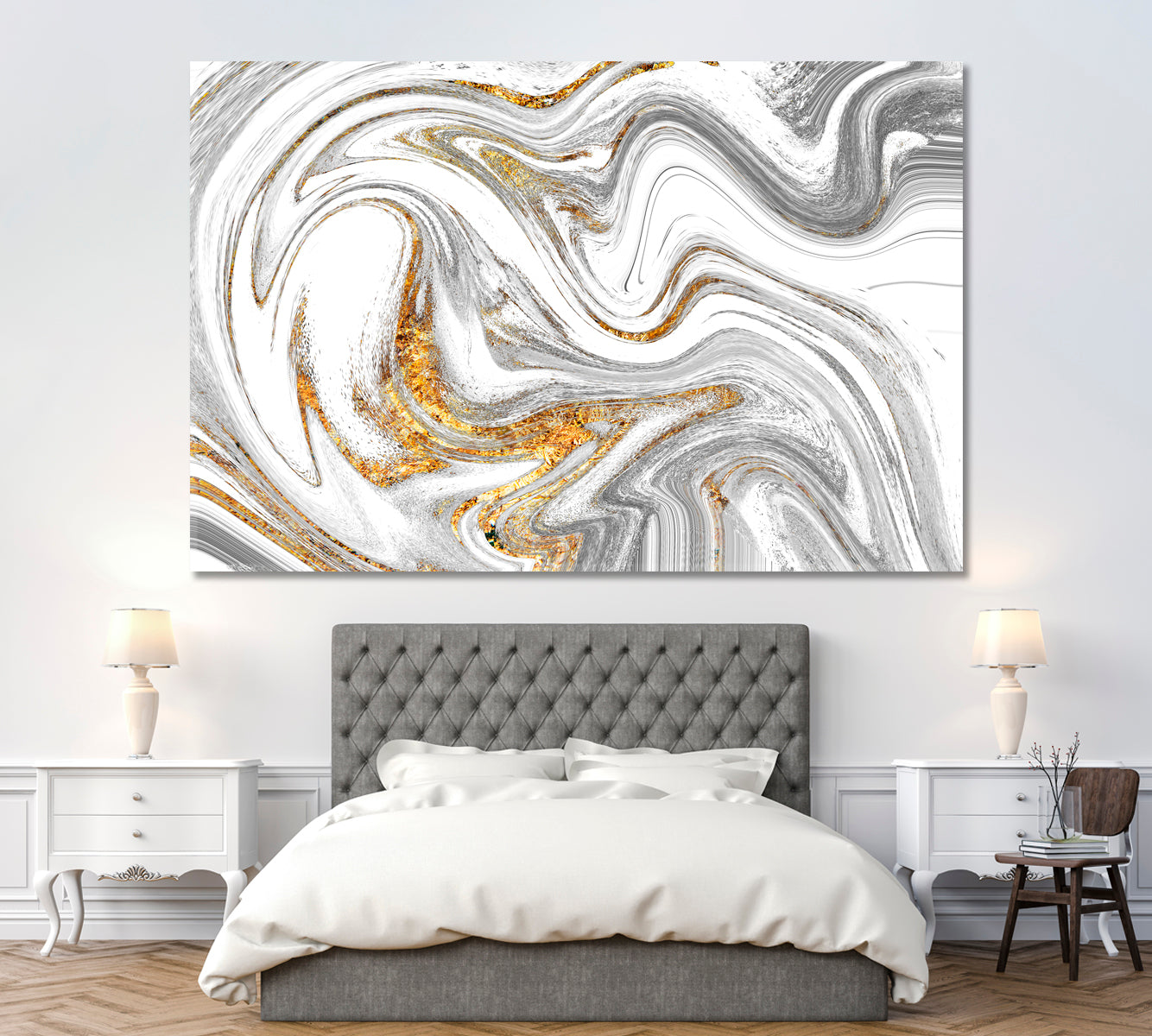 Silver Fluid Marbling Pattern Canvas Print ArtLexy 1 Panel 24"x16" inches 