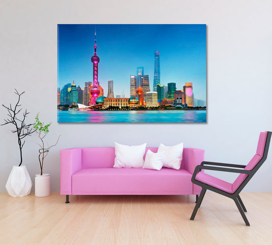 Pudong Skyline Shanghai China Canvas Print ArtLexy 1 Panel 24"x16" inches 