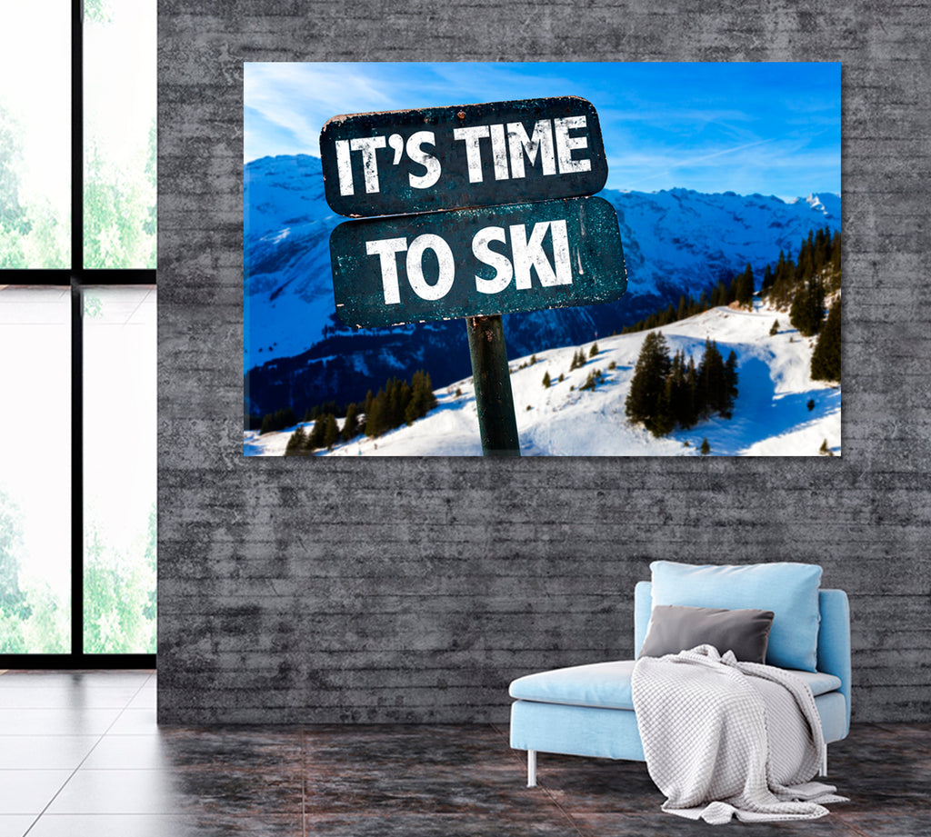 Time To Ski Canvas Print ArtLexy 1 Panel 24"x16" inches 