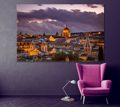 Evening view of Rome Italy Canvas Print ArtLexy 1 Panel 24"x16" inches 