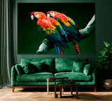Pair of Red-and-Green Macaw Parrot Canvas Print ArtLexy 1 Panel 24"x16" inches 