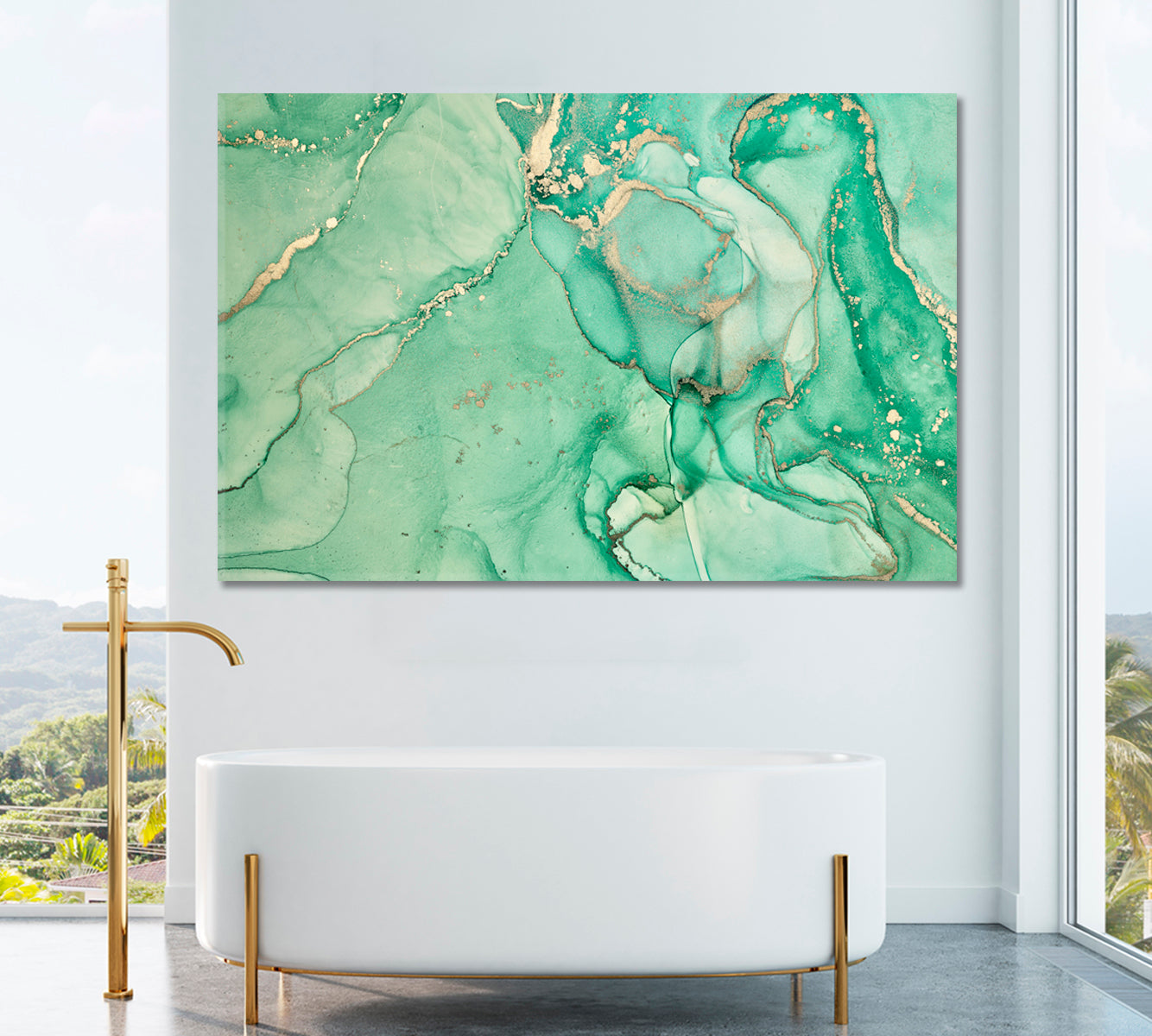 Modern Green Abstract Composition Canvas Print ArtLexy 1 Panel 24"x16" inches 