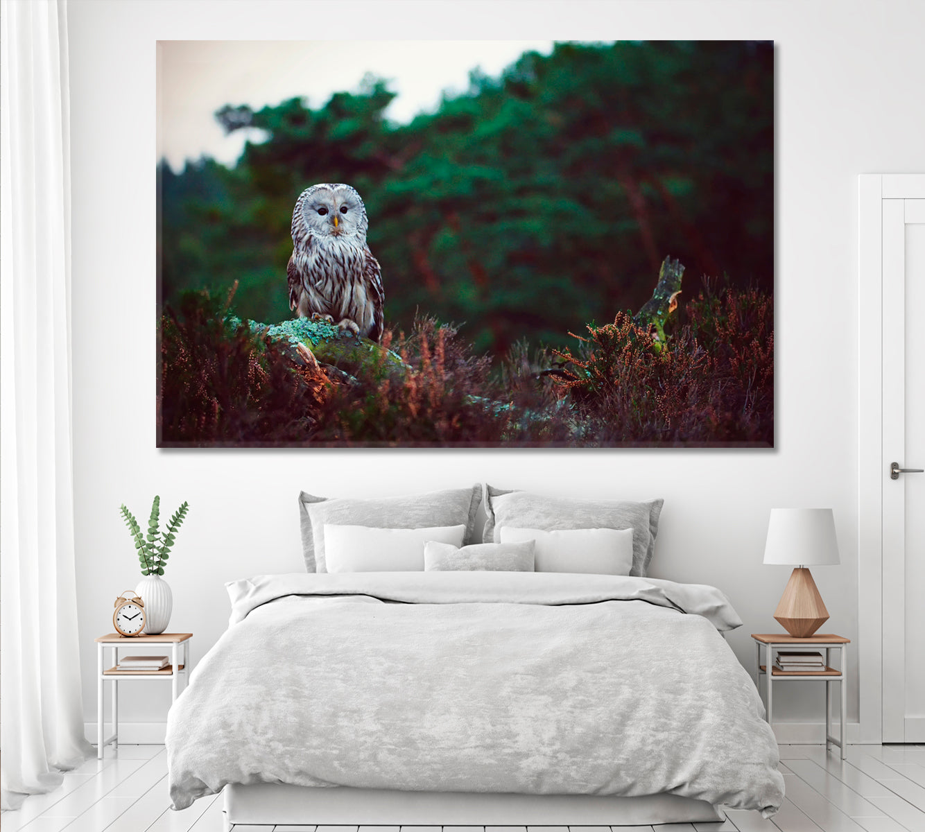 Ural Owl in Forest Canvas Print ArtLexy 1 Panel 24"x16" inches 