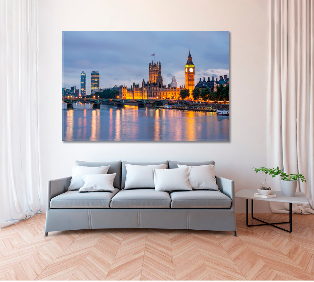 Big Ben and Westminster Bridge London Canvas Print ArtLexy 1 Panel 24"x16" inches 