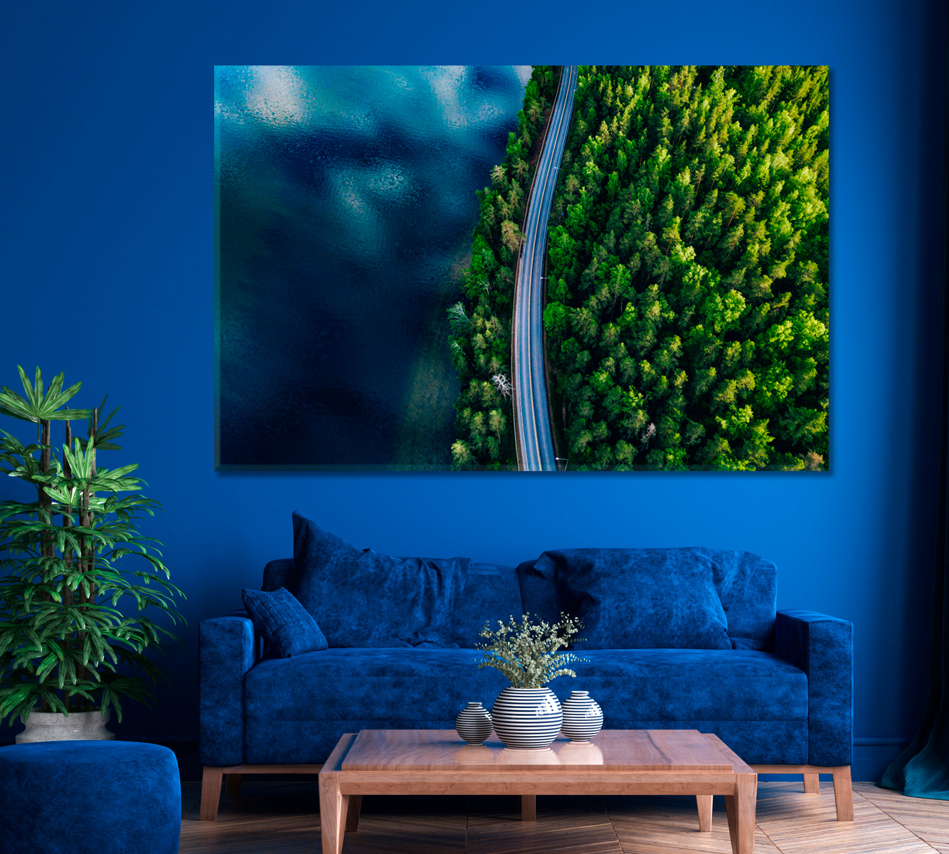 Forest and Blue Lake in Finland Canvas Print ArtLexy 1 Panel 24"x16" inches 