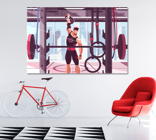 Athlete Training in Gym Canvas Print ArtLexy 1 Panel 24"x16" inches 
