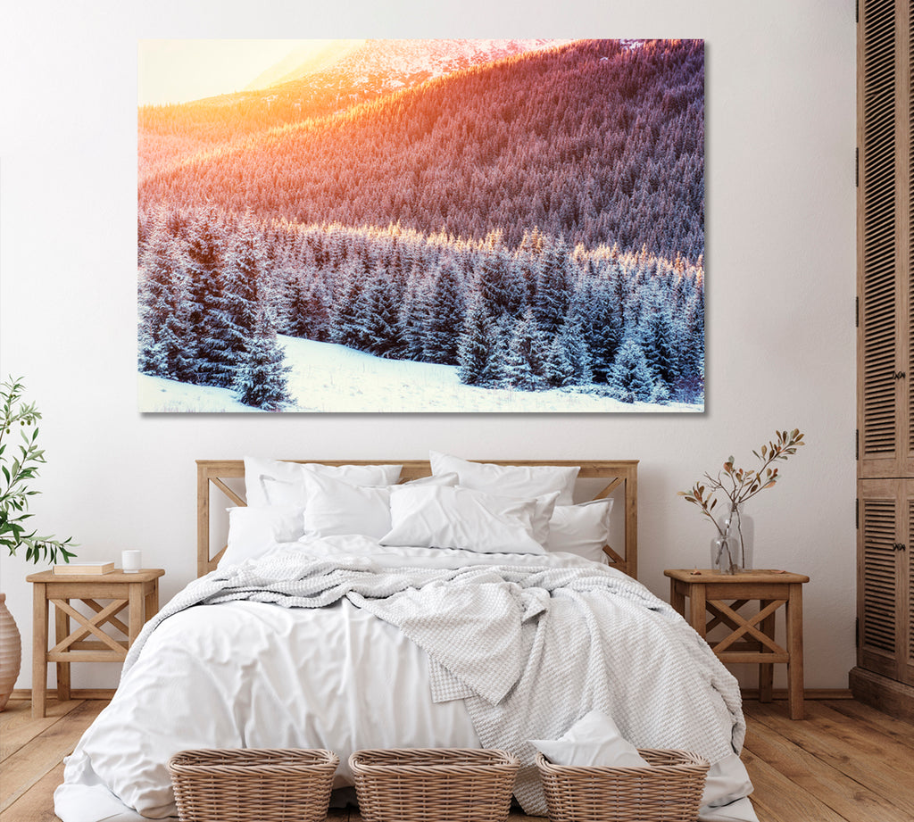 Winter Landscape Carpathian Ukraine Canvas Print ArtLexy 1 Panel 24"x16" inches 