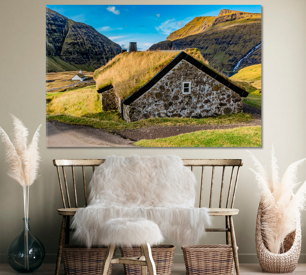 Saksun Village Faroe Islands Canvas Print ArtLexy 1 Panel 24"x16" inches 