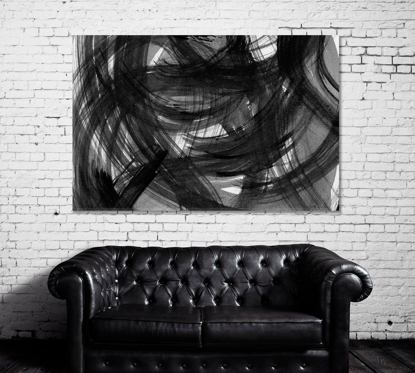 Abstract Modern Black Brush Strokes Canvas Print ArtLexy 1 Panel 24"x16" inches 