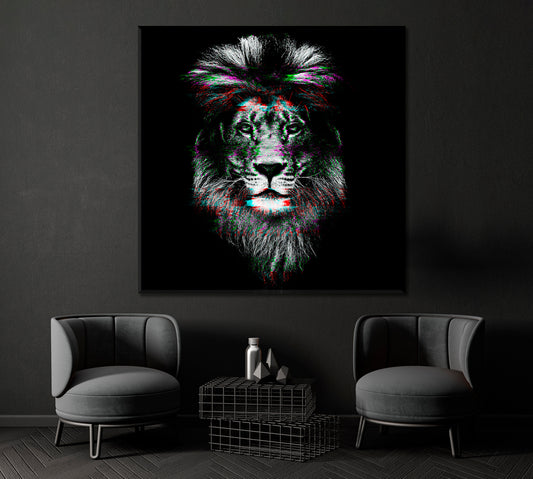 Holographic Glitch Art Lion Canvas Print ArtLexy 1 Panel 12"x12" inches 