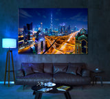 Dubai Skyline at Night Canvas Print ArtLexy 1 Panel 24"x16" inches 