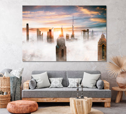 Dubai Cityscape in Fog Canvas Print ArtLexy 1 Panel 24"x16" inches 