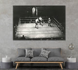Retro Snapshot of Boxing Ring with Boxers Canvas Print ArtLexy 1 Panel 24"x16" inches 