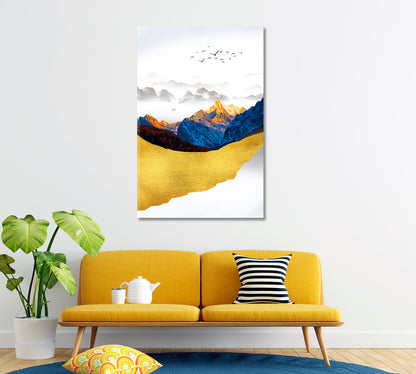 Abstract Mountains Landscape with Birds Canvas Print ArtLexy 1 Panel 16"x24" inches 