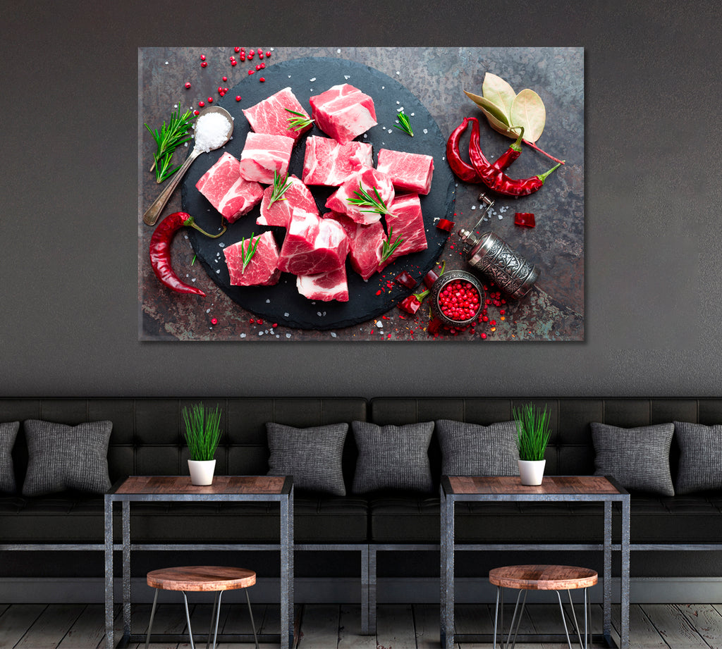 Raw Sliced Meat Canvas Print ArtLexy 1 Panel 24"x16" inches 