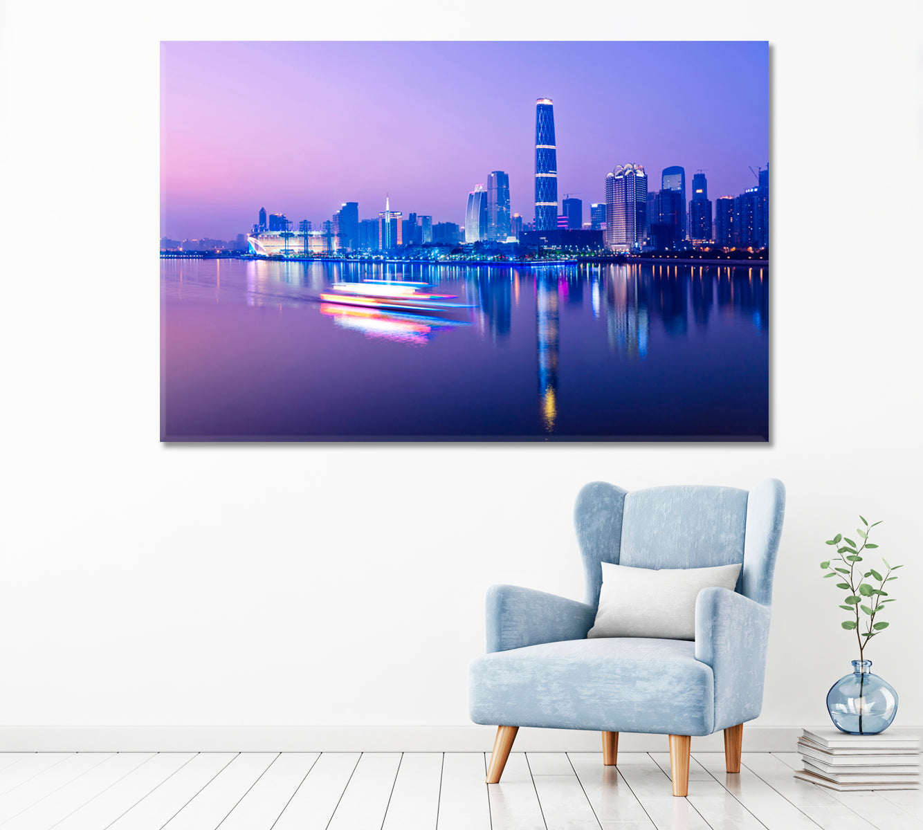 Financial District and Zhujiang River Guangzhou Canvas Print ArtLexy 1 Panel 24"x16" inches 