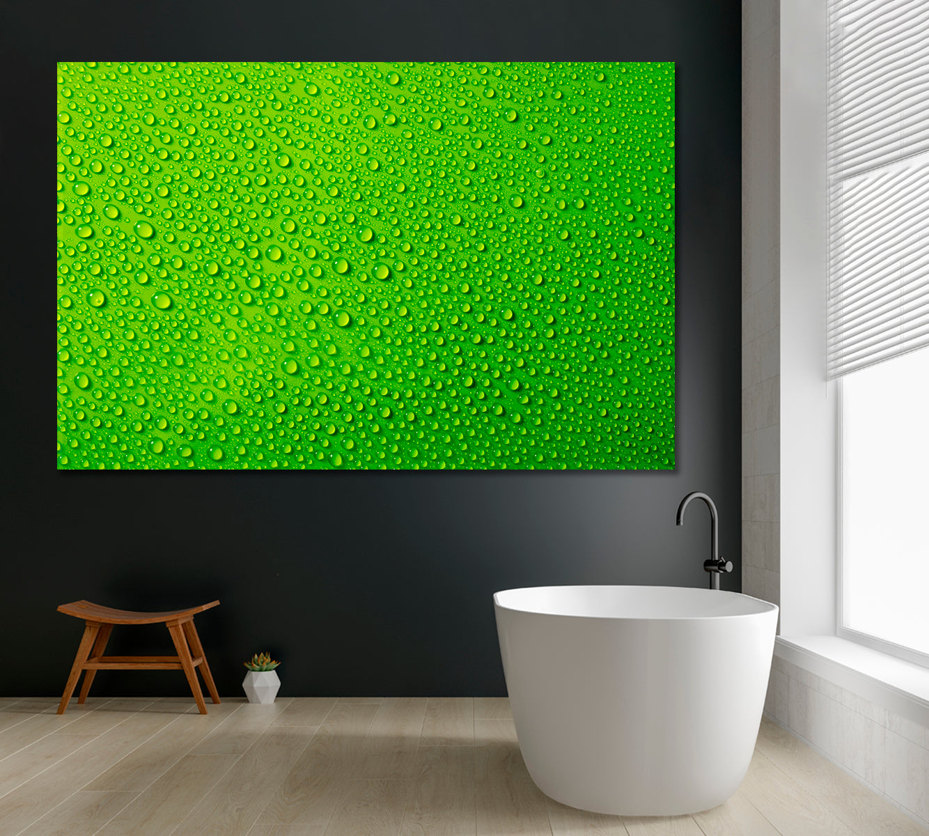 Water Drops on Green Backdrop Canvas Print ArtLexy 1 Panel 24"x16" inches 