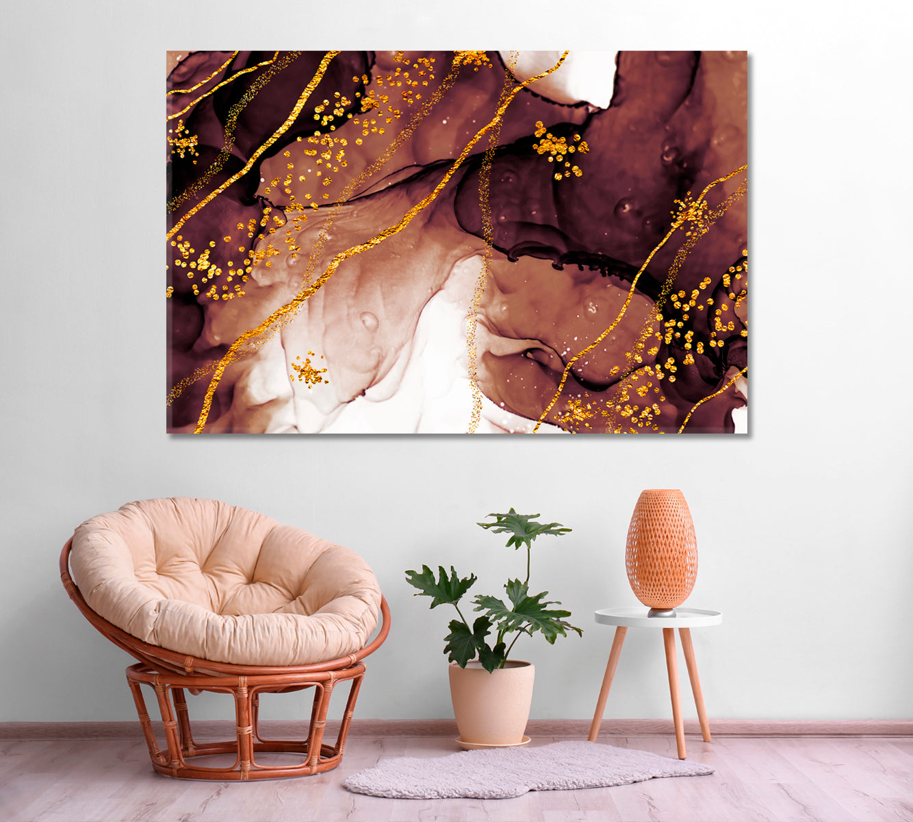 Abstract Painting with Golden Swirls Canvas Print ArtLexy 1 Panel 24"x16" inches 