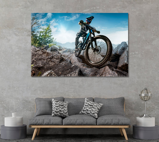 Mountain Biker on Stone Forest Trail Canvas Print ArtLexy 1 Panel 24"x16" inches 