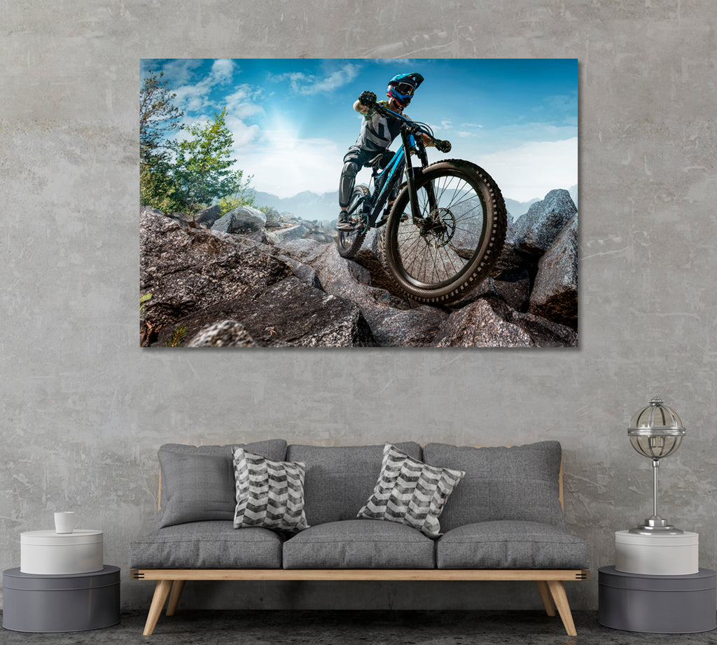 Mountain Biker on Stone Forest Trail Canvas Print ArtLexy 1 Panel 24"x16" inches 