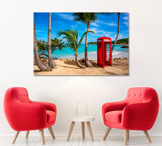 Dickenson Bay & Telephone Booth Antigua Caribbean Canvas Print ArtLexy   