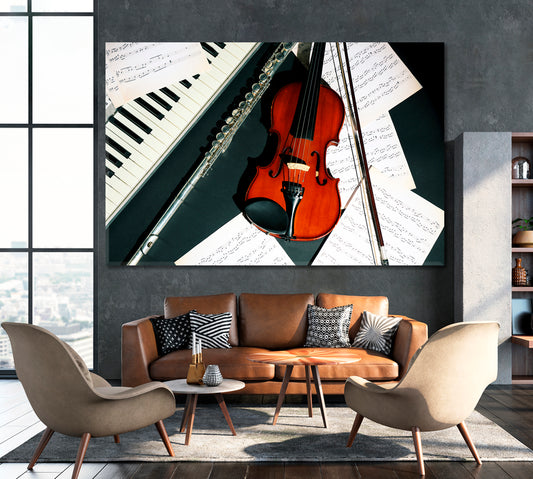 Musical Instruments with Music Notes Canvas Print ArtLexy 1 Panel 24"x16" inches 
