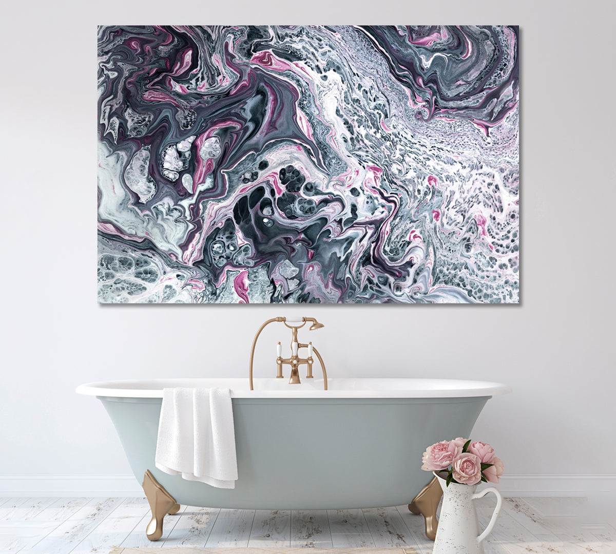 Gray and Pink Mixed Marble Ink Canvas Print ArtLexy 1 Panel 24"x16" inches 