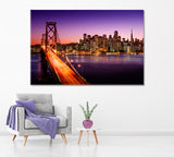 San Francisco Skyline at Sunset California Canvas Print ArtLexy 1 Panel 24"x16" inches 