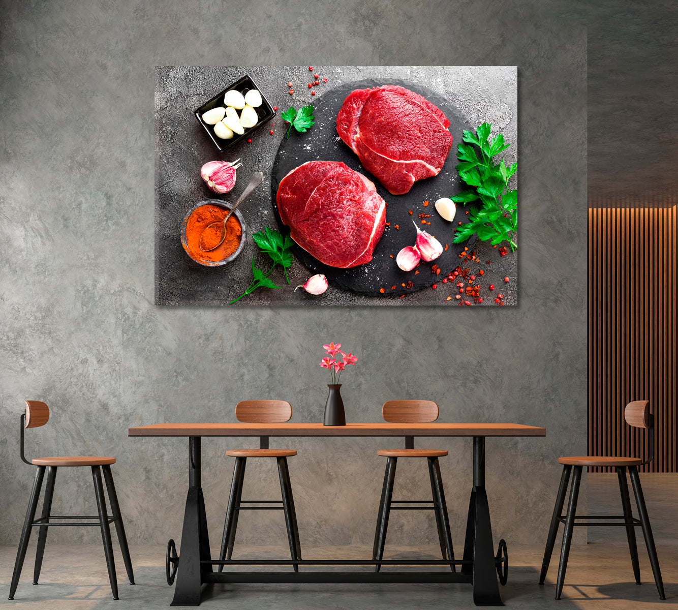 Raw Beef Steaks Canvas Print ArtLexy 1 Panel 24"x16" inches 