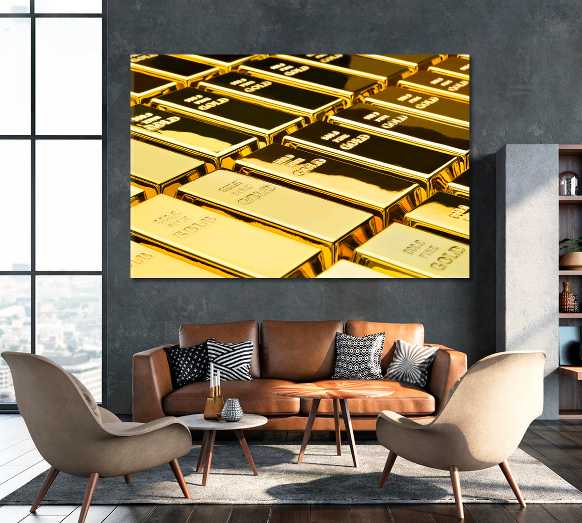 Gold Bars Canvas Print ArtLexy 1 Panel 24"x16" inches 