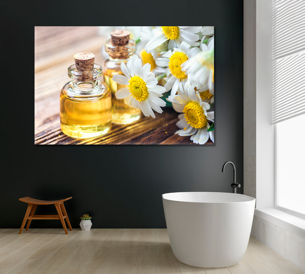 Essential Oil and Chamomile Flowers Canvas Print ArtLexy 1 Panel 24"x16" inches 