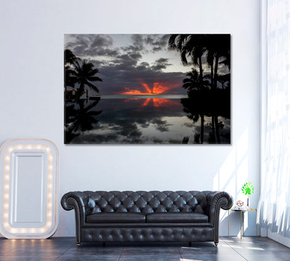 Sunset over Pool Maldives Canvas Print ArtLexy 1 Panel 24"x16" inches 