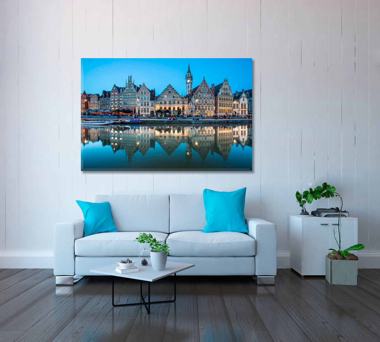 Ghent Belgium at Twilight Canvas Print ArtLexy 1 Panel 24"x16" inches 