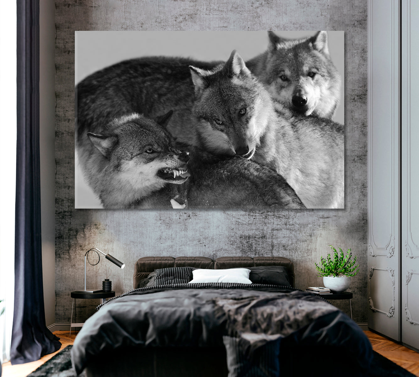 Gray Wolf Family Canvas Print ArtLexy 1 Panel 24"x16" inches 